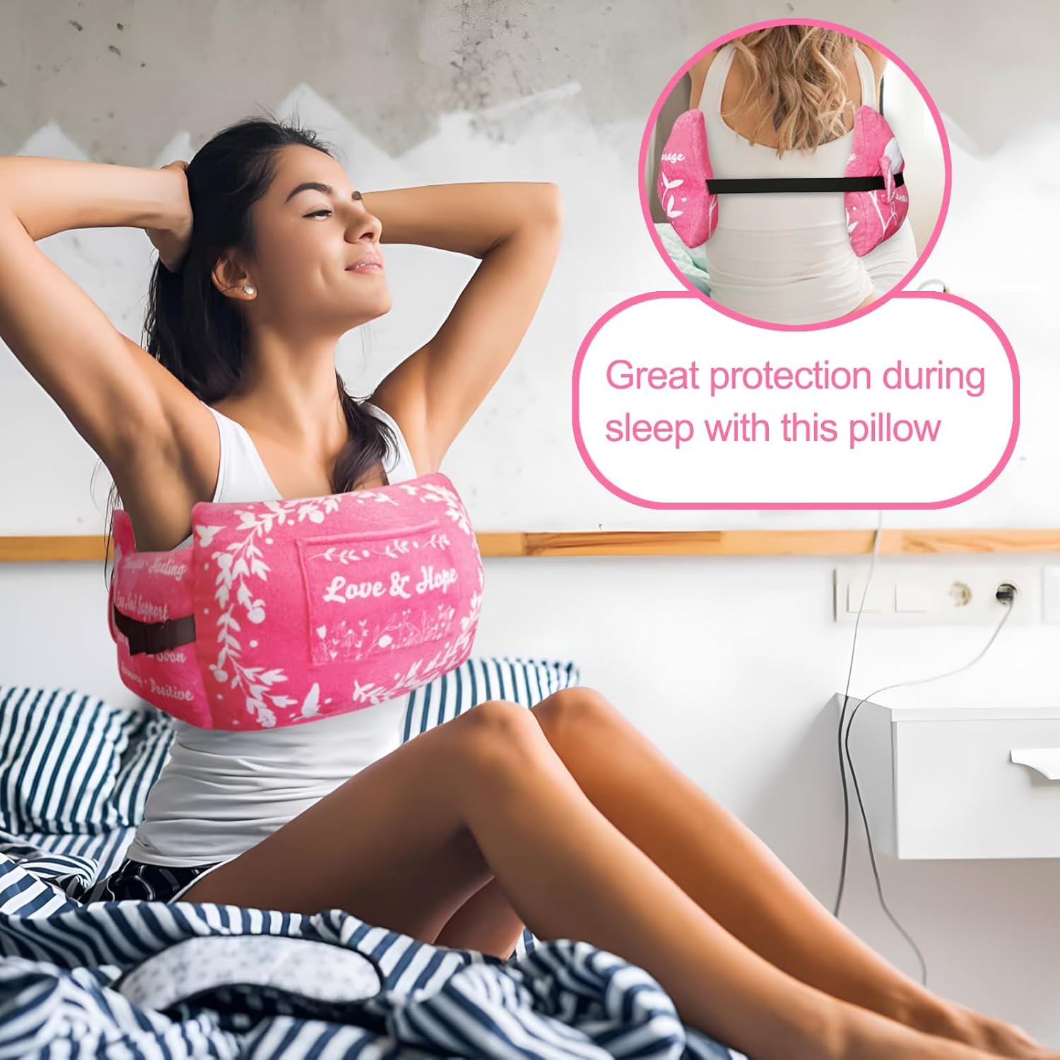 Mastectomy Pillow Post-Surgery Pillow for Mastectomy and Breast Cancer Recovery Comfort Gifts for Women Patients Pink Proverb