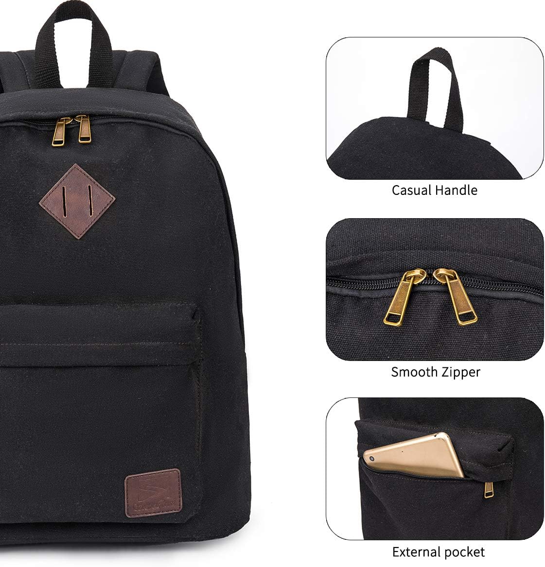 Canvas Laptop Backpack Durable Rucksack Travel Notebook Bag School Backpack Bookbag for Men Women Black Factory Directly - Image 4