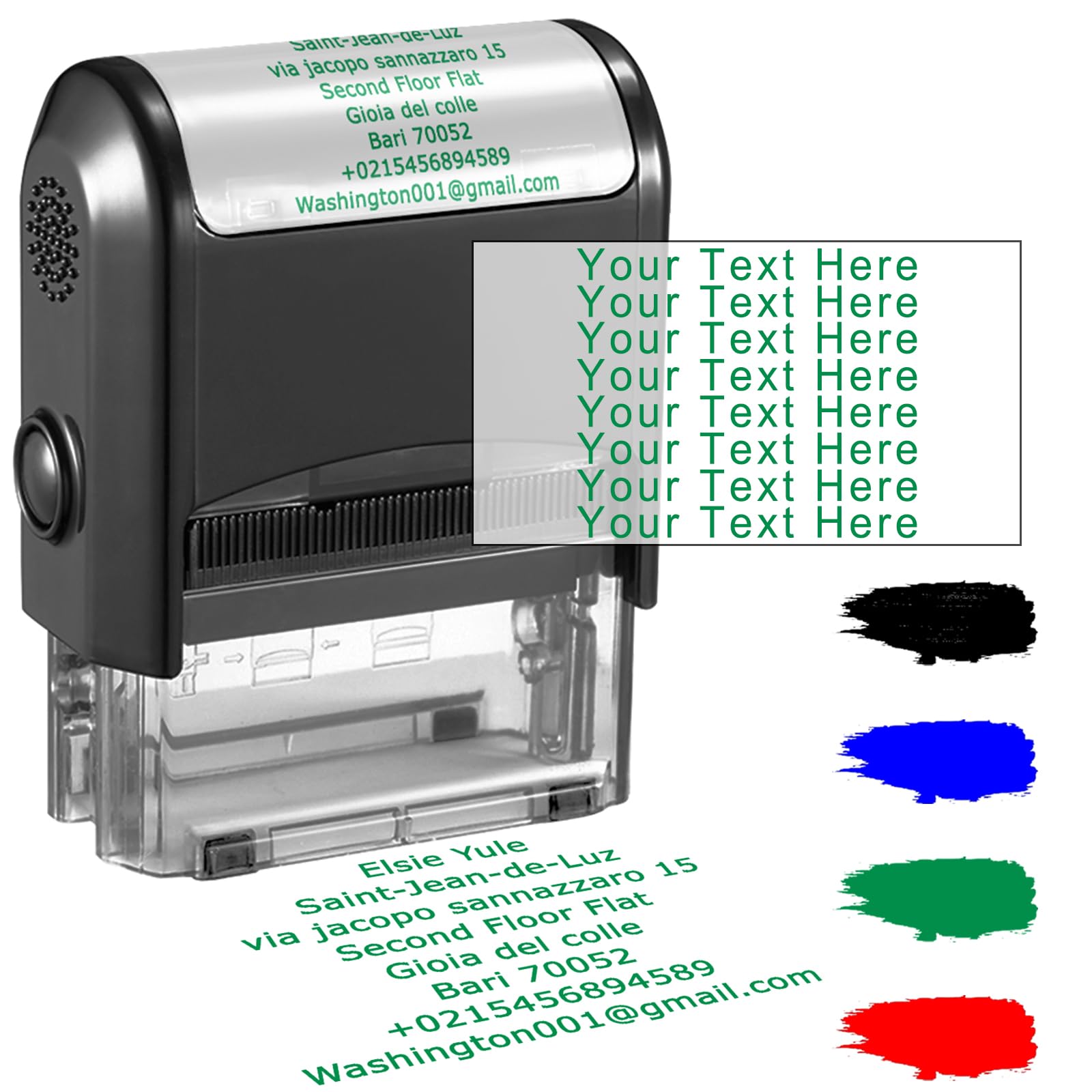 Backquik Black/Blue/Red Personalised Stamp 75X38mm Custom Self-Inking Stamp Business Company Address Rubber Return Date Signature Ink Stamp