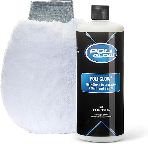 Poli Glow Kit de Pulimento para Barcos y Vehículos Recreativos con Guante Aplicador - Pulimento de Fibra de Vidrio de Alto Brillo de 32 oz para