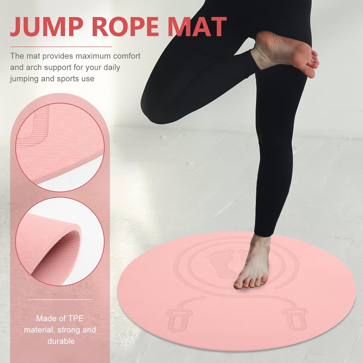Jump Rope Mat Non-slip Tpe Fitness Floor Mat 60cm Pink Shock Absorbing Soundproof for Indoor Home Gym Workout
