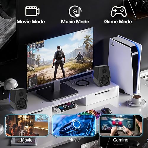 Miniatura 3 de Sanyun SW209 - Altavoces para juegos de PC de 36 W con DAC USB de 24 bits, Bluetooth 5.2 y entradas auxiliares, 3 modos de sonido EQ, altavoces