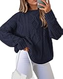 Casual Women Long Sleeve Sweater 2025 Fall Ribbed Knit Pullover Loose Crewneck Cable Sweater Jumper Tops