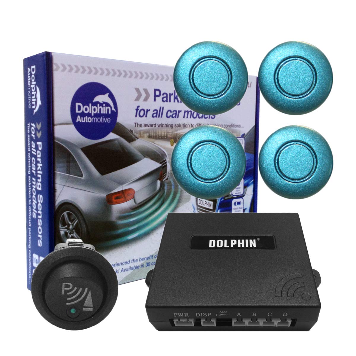 Dolphin Car Van Front Parking Sensors With Longer 6m Leads and Parking Switch in 32 Coloured Options UK (Electric Blue) — view 24