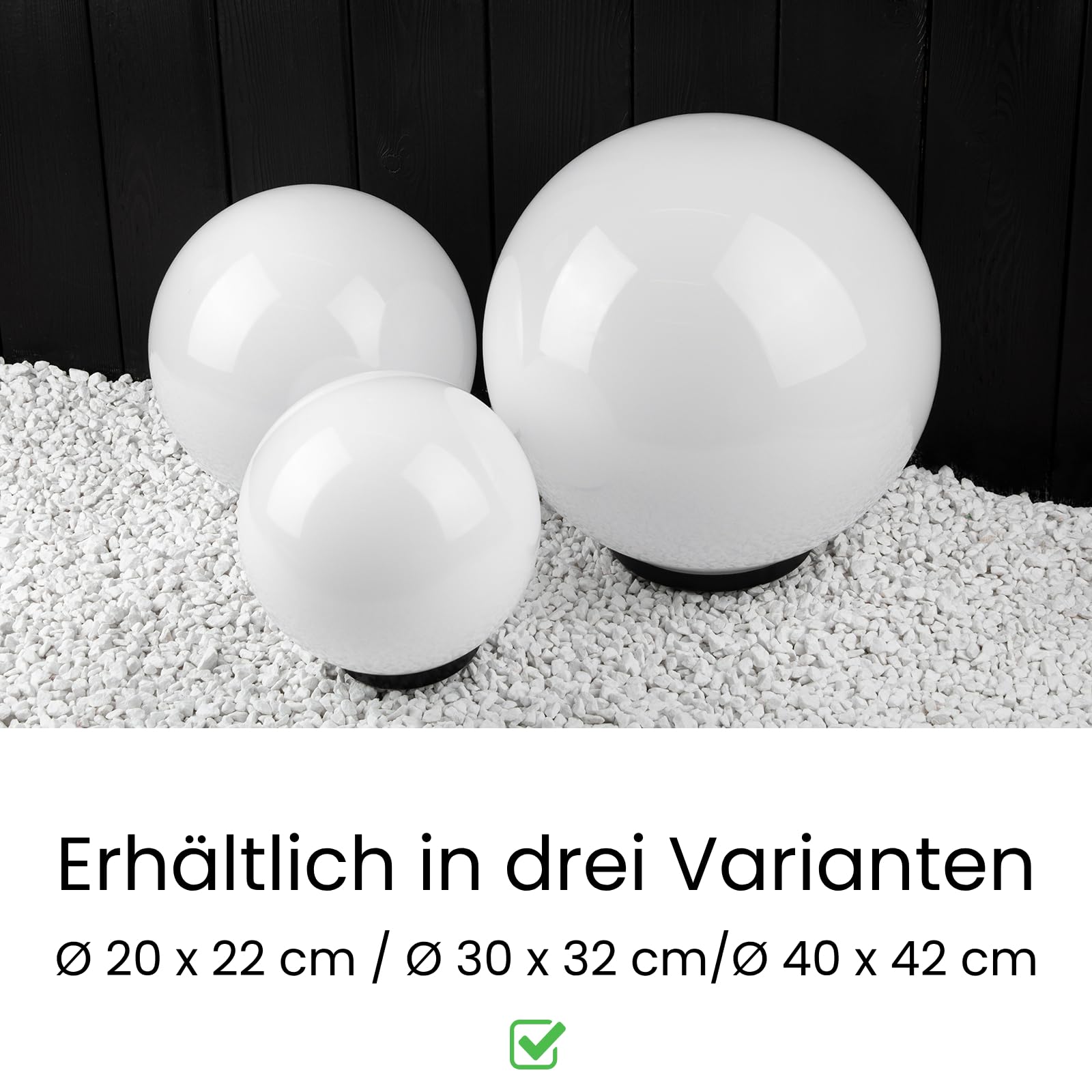 Lumiled Kugelleuchte Außen Weiß Ø30cm E27 IP44 Kugellampe | Milchig, Gartenkugel, Lichtkugel, Wetterfest, Inkl. Anschlusskabel 1,95m, Außenkugelleuchte für Garten, Wege und Terrasse