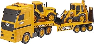 JCB Heavy Load Transporter Truck | JCB Construction Vehicle Transporter | Includes JCB Construction Trucks & Transporter Lorry | Realistic Light and Sounds | Indoor And Outdoor Sandpit Toys | Ages 3+