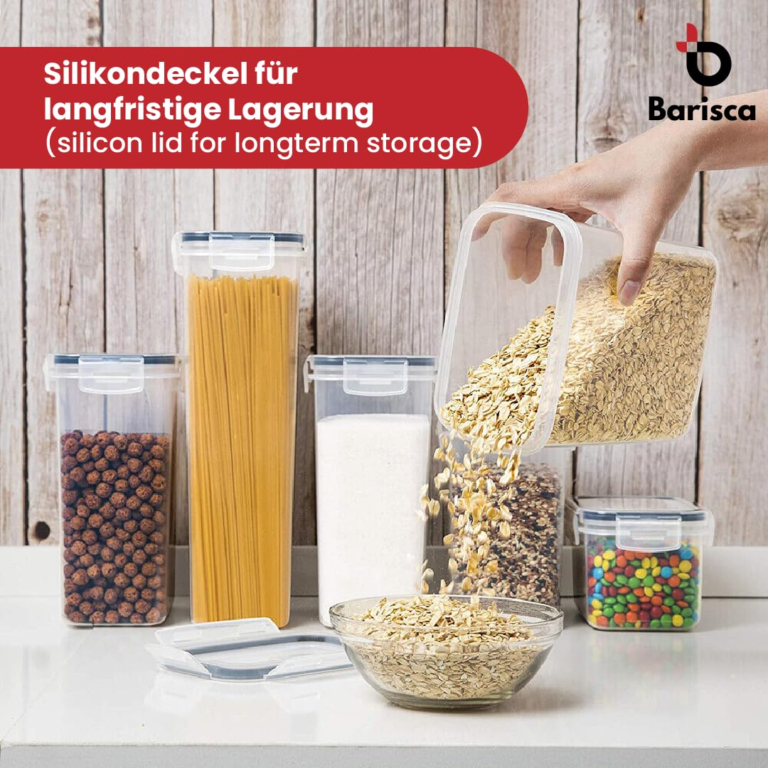 Barisca Set of 24 Kitchen Storage Boxes with Digital Spoon Storage Containers Airtight BPA Free 42L Plastic Box with Lid for Storage of Cereal