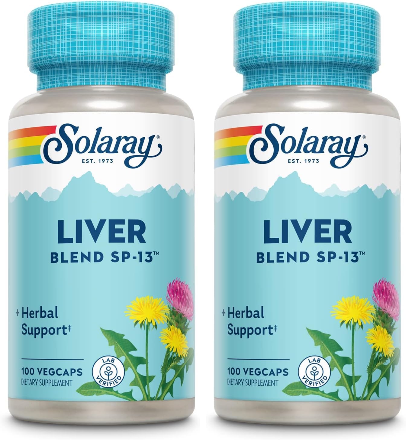 SOLARAY Liver Blend SP-13 - Traditional Herbal Support with Milk Thistle Extract, Dandelion Root, Burdock, Kelp, Peppermint and Trace Minerals - 60-Day Guarantee, 100 Servings, 100 VegCaps (Pack of 2) 100 Count (Pack of 2)