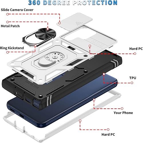 Miniatura 4 de Jeylly Funda para Samsung Galaxy S22 Ultra, con cubierta de cámara y soporte, parte trasera de policarbonato duro de TPU suave, grado militar Funda