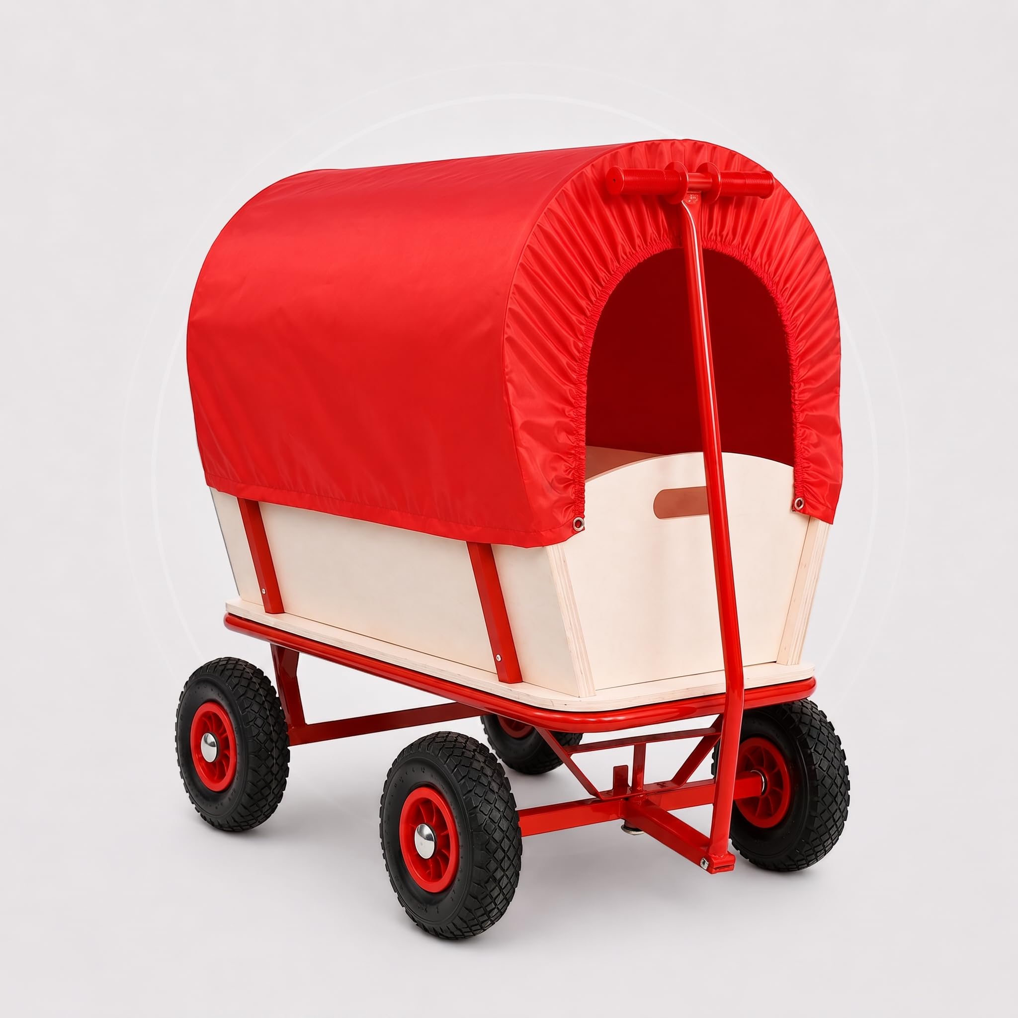MONZANA® Bollerwagen Holz bis 180 kg mit Dach Luftreifen Stabil Robust Stahl Allround Handwagen Gartenwagen Strandwagen Leiterwagen Transportwagen Rot