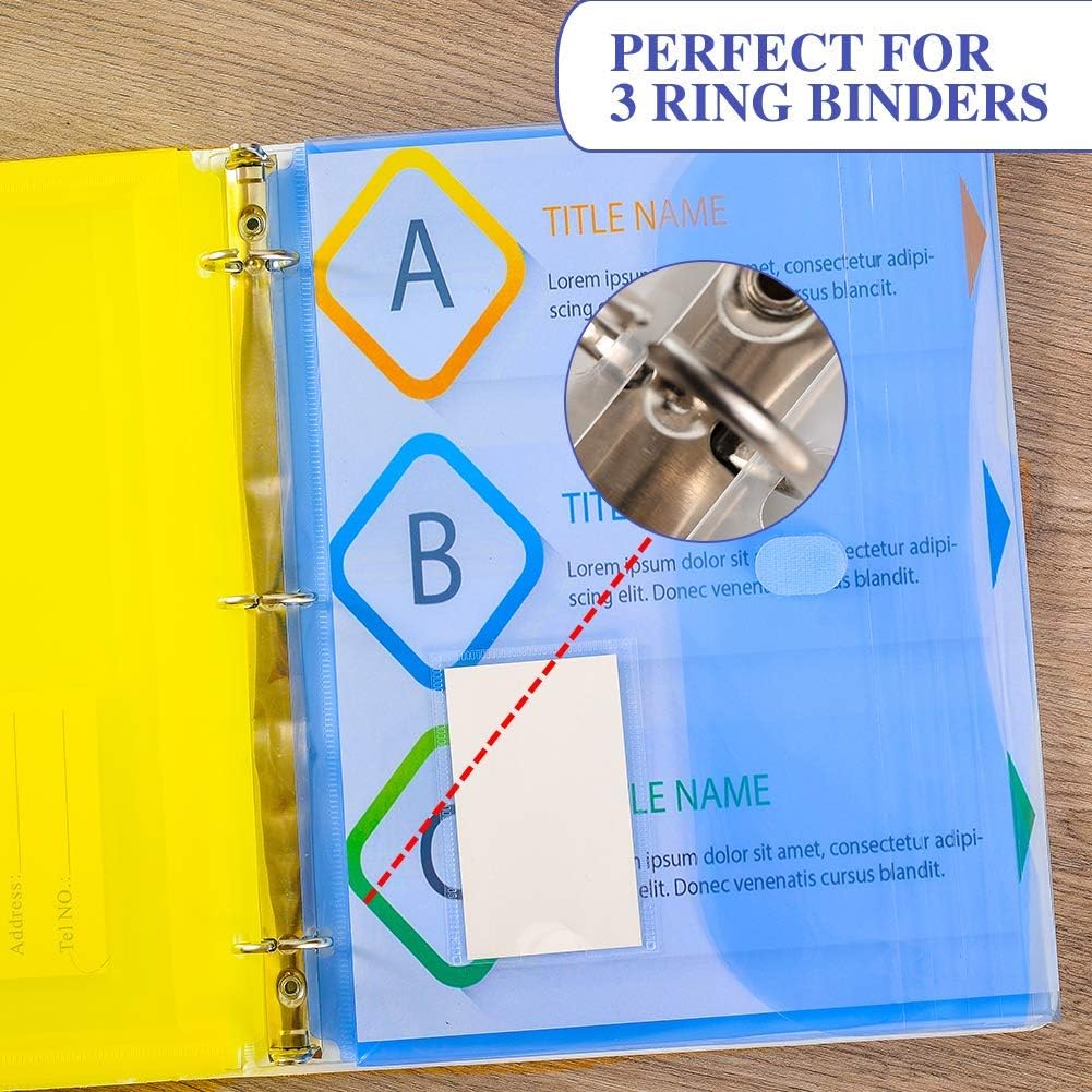 10 Pack Expandable Poly Binder Pocket with 1-Inch Gusset, Side Loading, Letter Size, Pocket Folders Poly Envelopes Clear Document Folders for 3 Ring Binder with Label Pocket for School Home Office