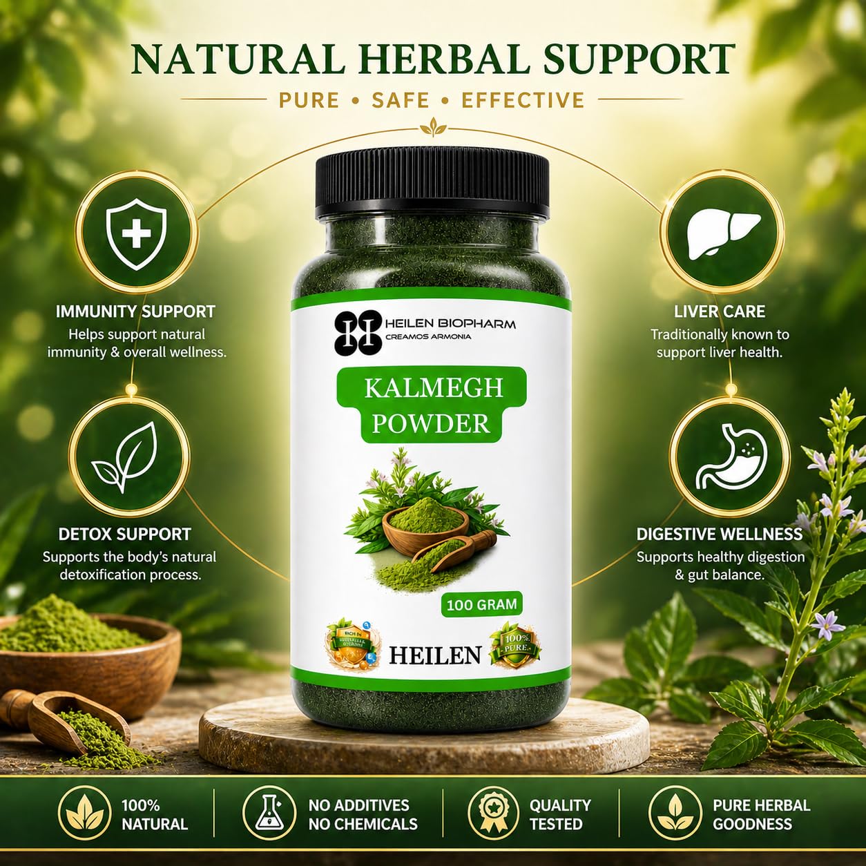 Heilen Biopharm Kalmegh Powder– 100g Pack of 2 | Green Chiretta | Andrographis Paniculata | 100% Pure Ayurvedic Herbal Powder | Health & Immunity Support 2