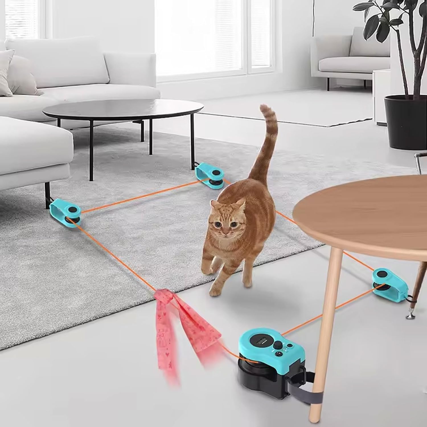 Rueda de correr para gatos, ejercitador interactivo para gatos de interior, juguete de velocidad ajustable con control automático/remoto para simulación de caza de ratones