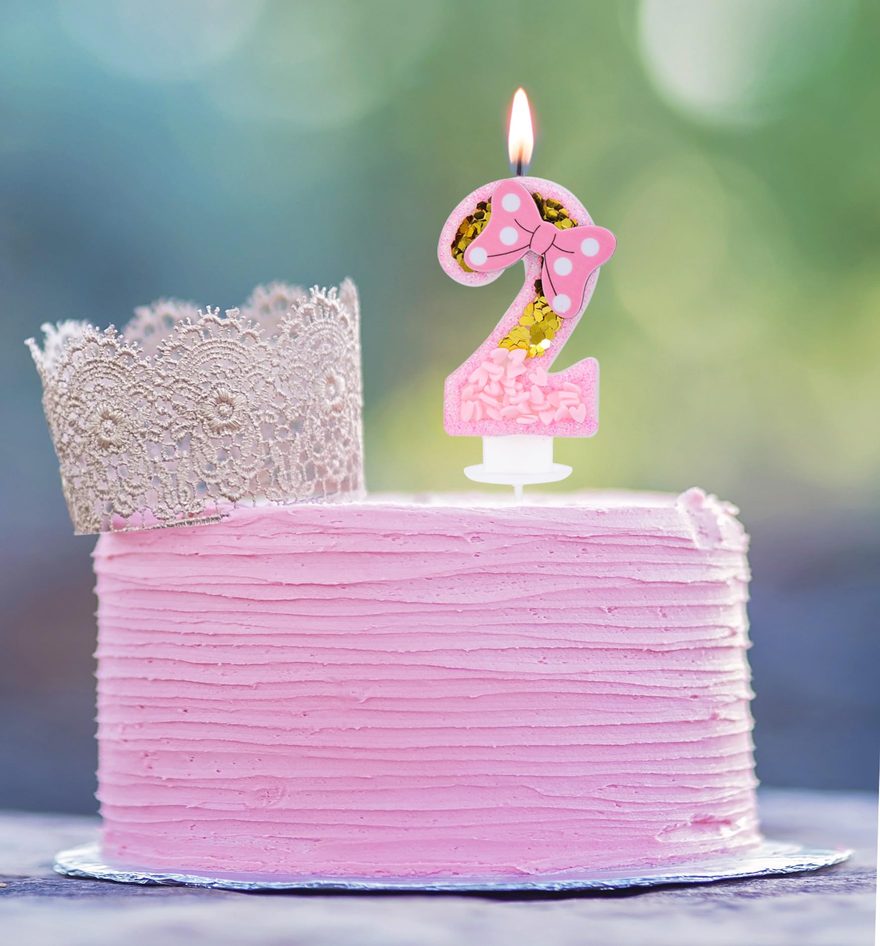 Kinsynko 2 Birthday Candle 3D Pink Bow Cute Number 2 Candle Birthday Girl Toddler Baby Princess Women Sweet Theme 2nd Birthday Anniversary Party Cake Decoration