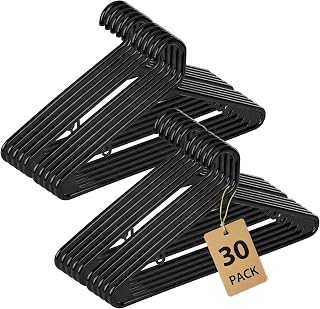 Heavy Duty Plastic Hangers – Super Thick & Reinforced with 20lb Capacity for Coats, Jackets, Pants – Durable Non-Slip Closet Hangers for Heavy Clothing (Black, 30 Pack)