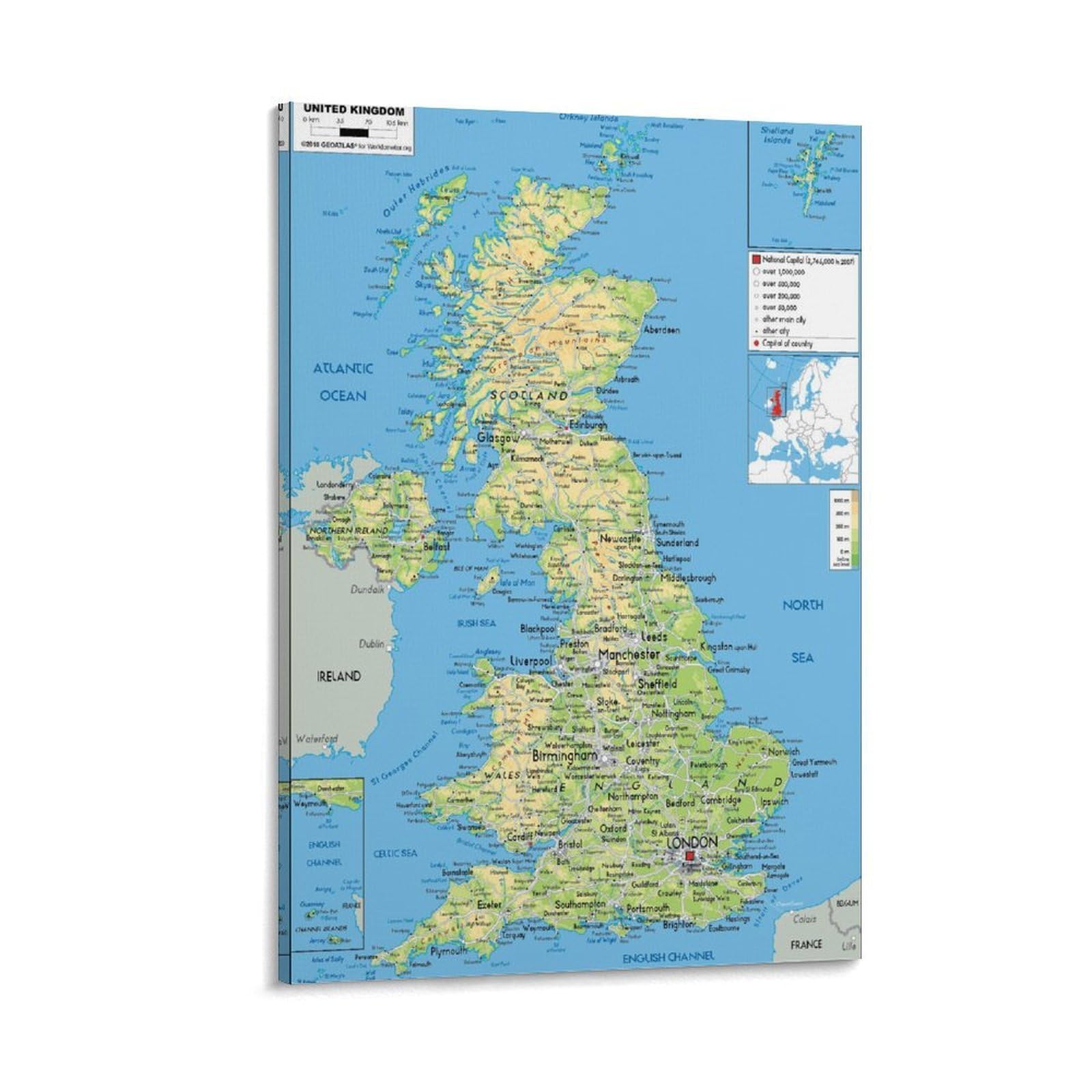 イギリスの地図写真ポスターHD ウォールアート 部屋飾り キャンバス 絵画 ベッドルーム ポスター 印刷 キャンバス ウォール 画像 芸術 壁飾り 壁の絵 け ソファの背景08x12inch(20x30cm)