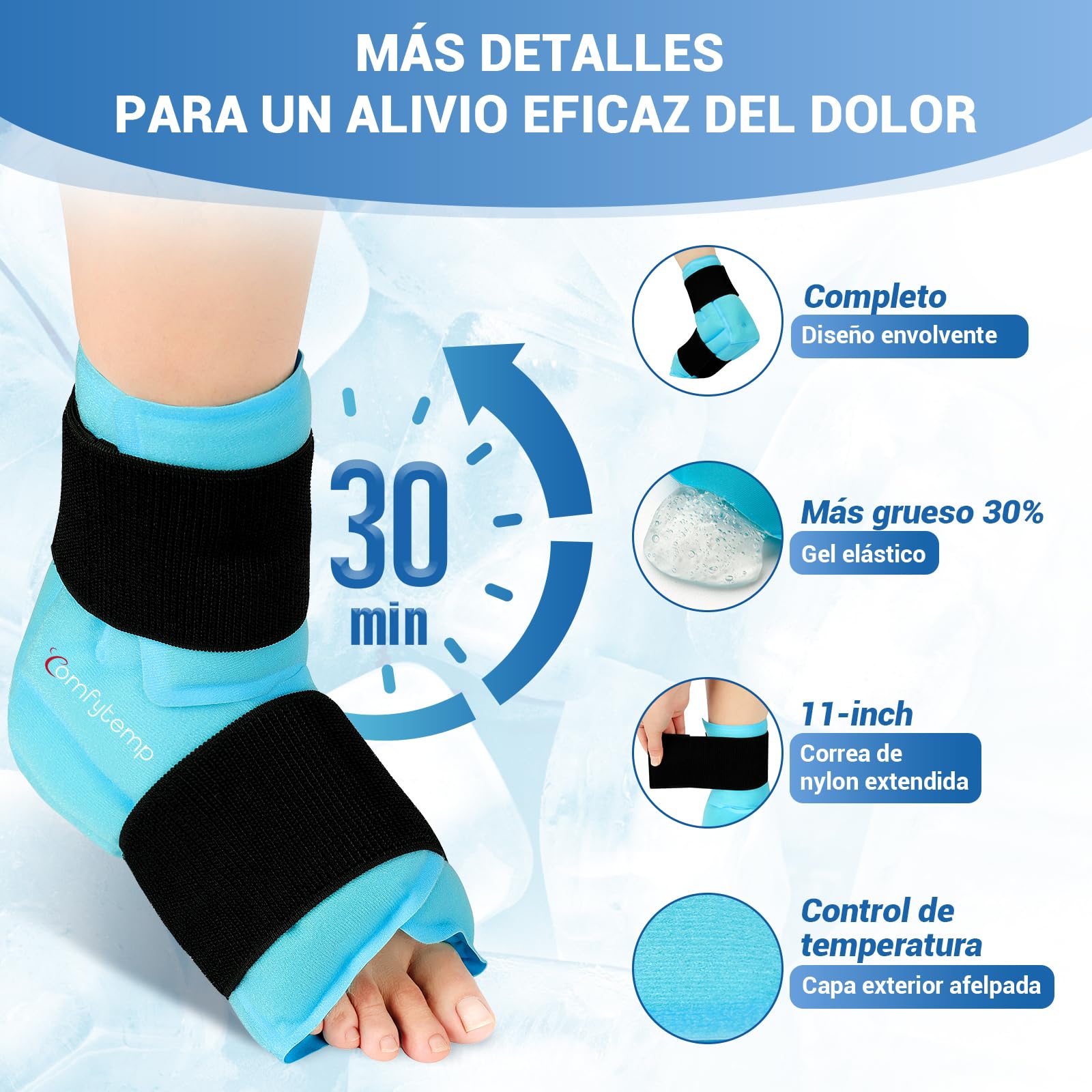Comfytemp Grande Bolsa de Hielo para Tobillo y Pie para Alivio del Dolor, Terapia de Frío y Calor para Fascitis Plantar, Esguince de Tobillo, Hinchazón, Tendinitis de Aquiles, 1 Unidad