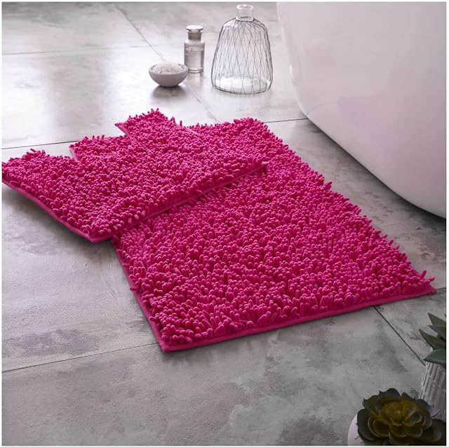 GC GAVENO CAVAILIA 2 Piece Bath Mat Non Slip, Washable Mats For Bathroom, Highly Water Absorbent Toilet Rug, Fuchsia