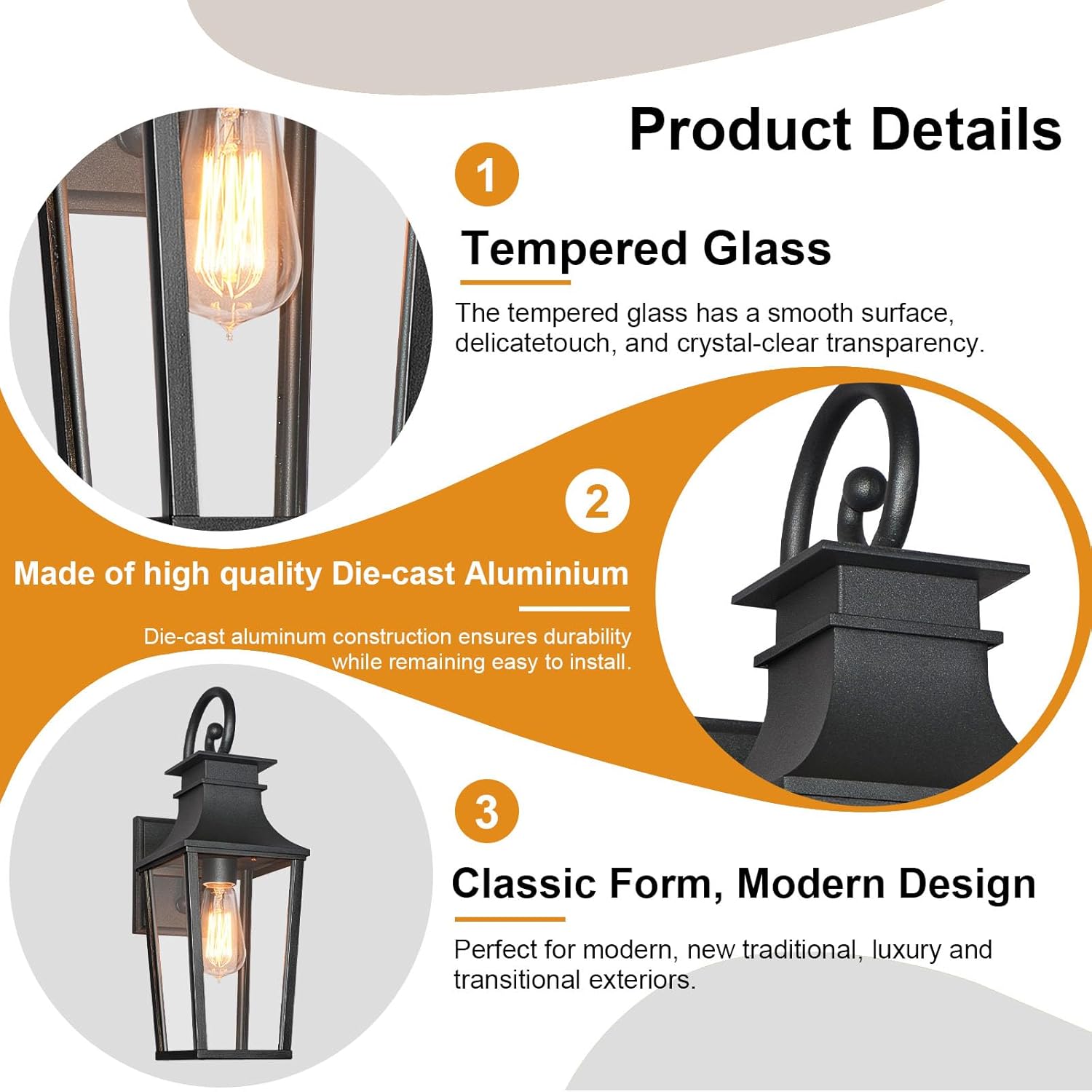 ALVIME 19 Inch Large Outdoor Wall Sconce, Matte Black Exterior Light Fixture, Waterproof Outside Lantern for House Front Door Entryway Porch Garage, E26 Base High Strength Clear Glass