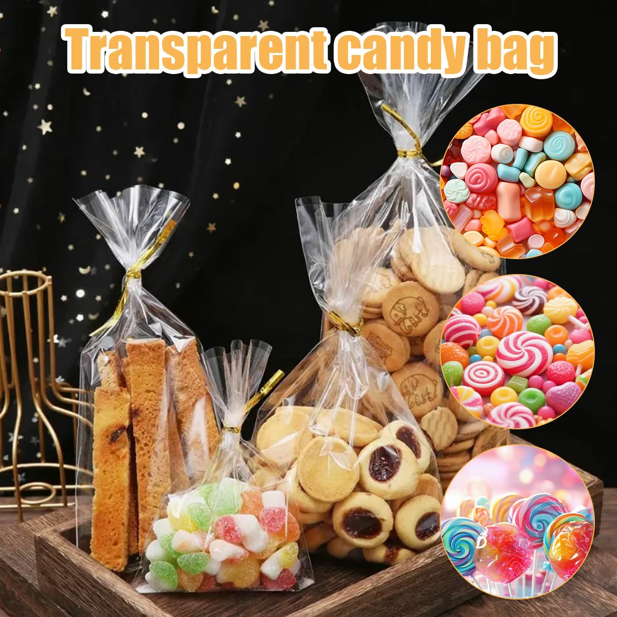 CONFEZIONE 50 SACCHETTI PER CARAMELLE CELOFAN TRASPARENTI