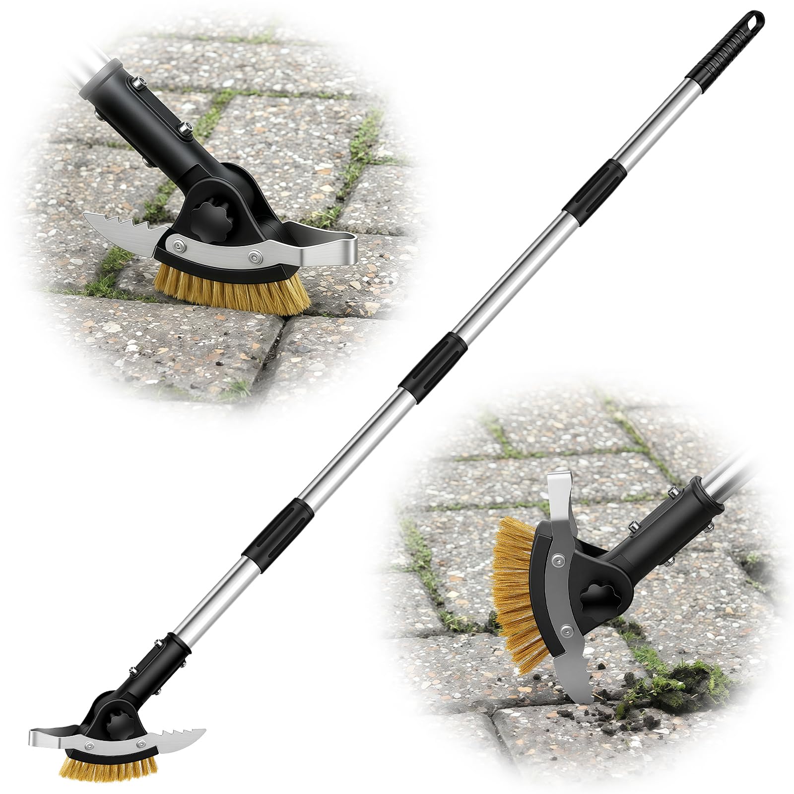 Dreamtop Patio Weed Remover Tool with Long Handle - 3-in-1 Weed Scraper and Weed Wire Brush Set, Block Paving Weeding Tool to Remove Weeds and Moss for Garden, Patio, Driveway