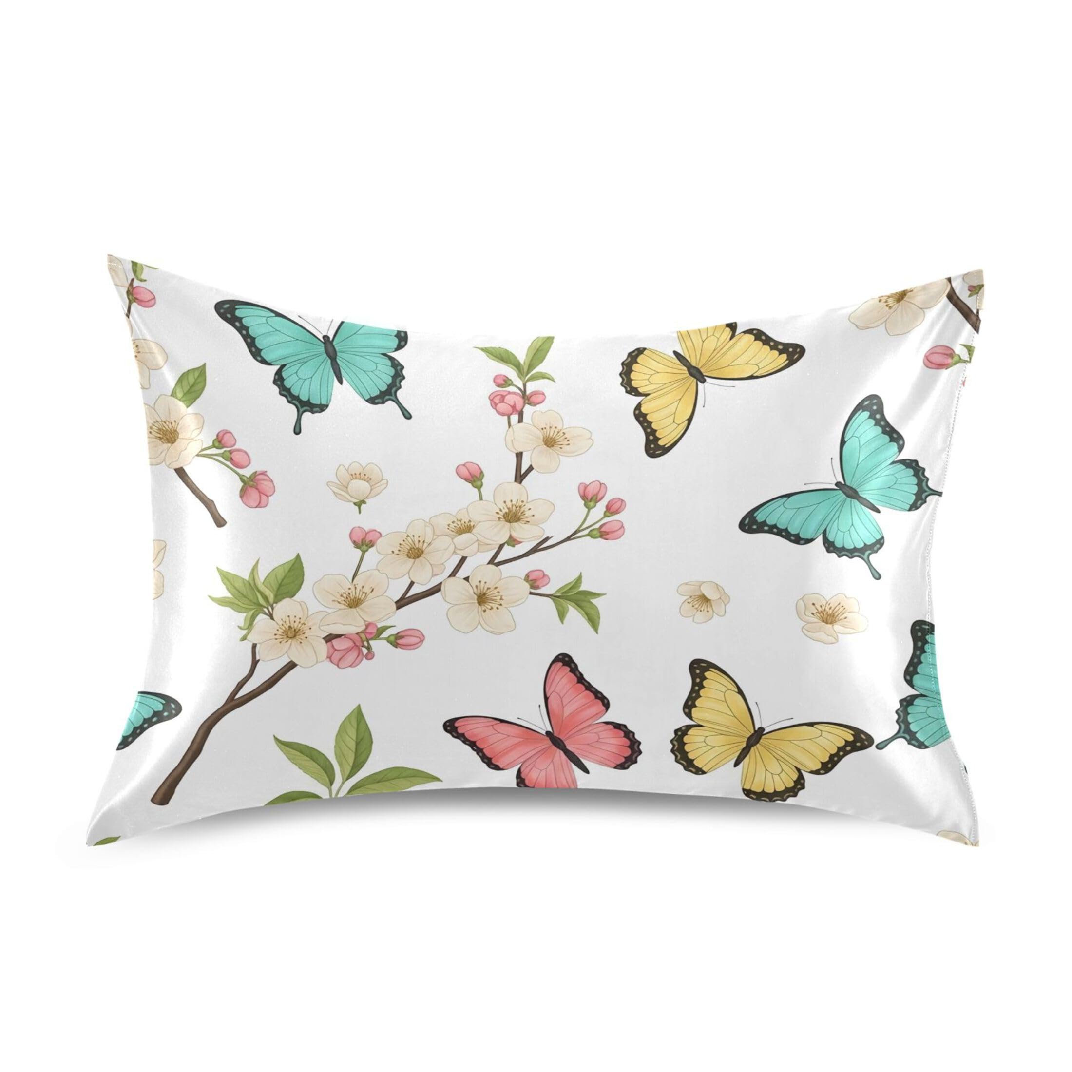 Fuauuyl Pillowcase King Size 20x40 in, Butterfly Soft Breathable Satin Pillow Case for Hair and Skin with Envelope Closure Wrinkle-Free