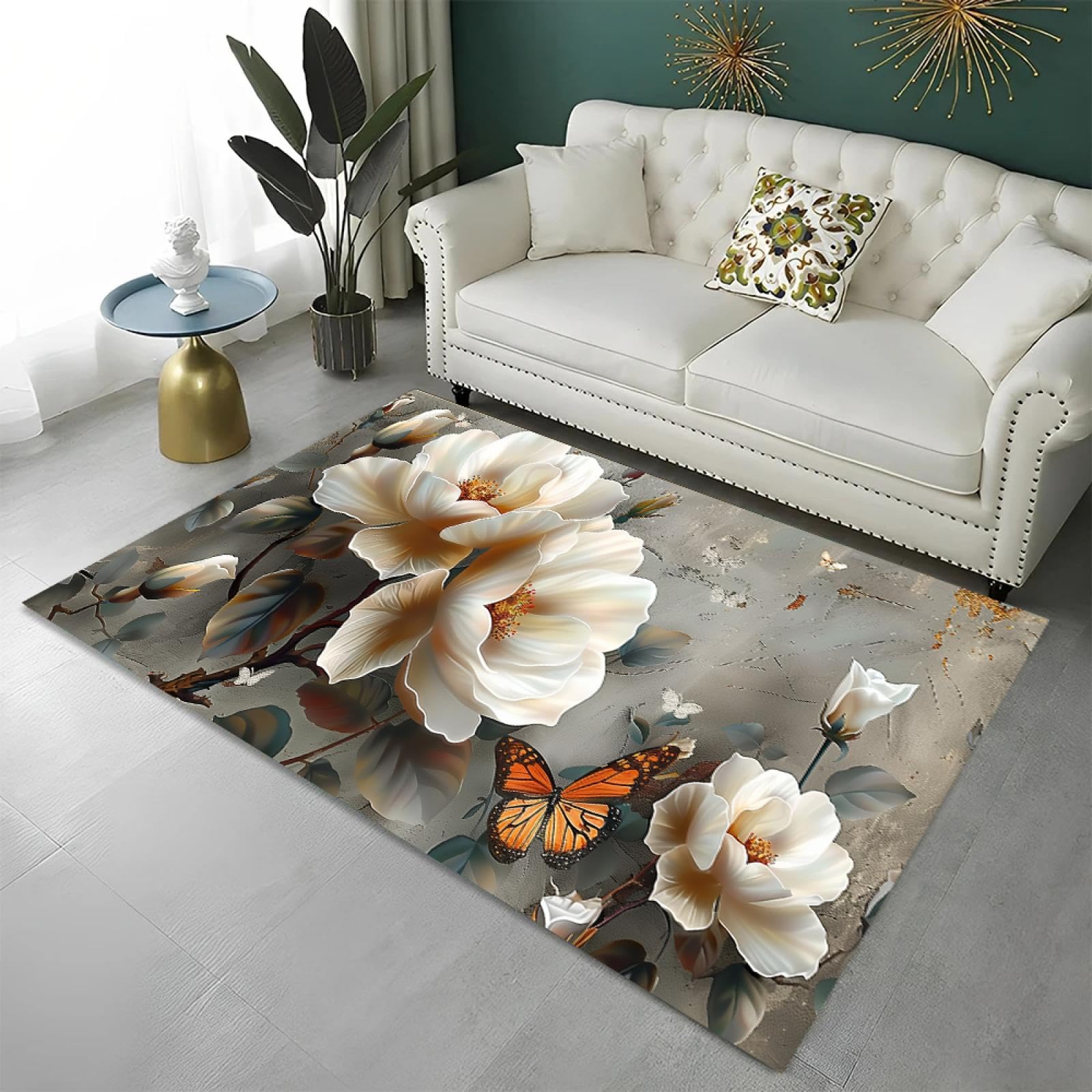 Tapis vintage imprimé fleurs pour salon et cuisine moderne 120x180cm