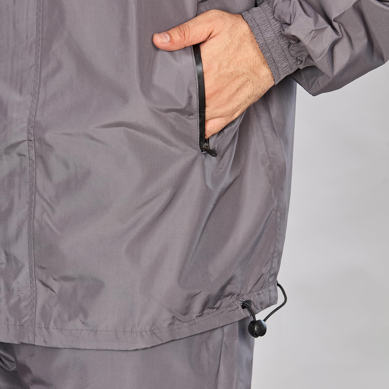 Prince STAR Men’s Waterproof Raincoat Suit with Hood | High Neck Jacket & Pant Set for Bike Riding | Premium Windproof Leakproof Rainwear with Carry Pouch (XL, GRAY) 2