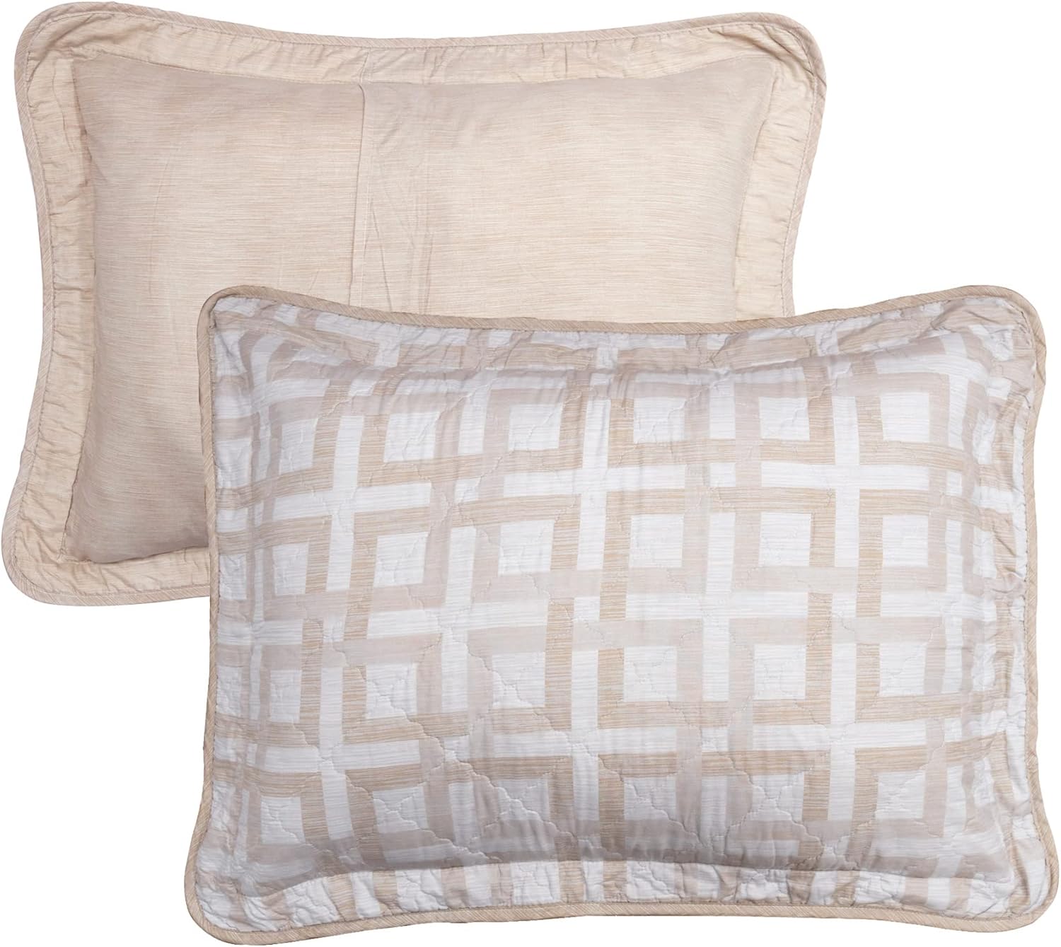 Home Soft Things 7 Piece Printed Microfiber Bedspread Quilts Set, 90" x 90" Queen, Austin Geo, Taupe Geometric Lightweight Bed Cover Coverlet Bedding Set with Matching Shams Pillows