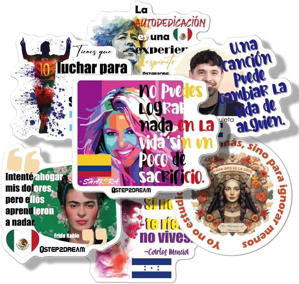 Image of Spanish Inspirational Stickers | Hispanic Heritage Month Stickers | 21 Latin Country Quotes for Teachers Students | Classroom Rewards & Cultural Decor