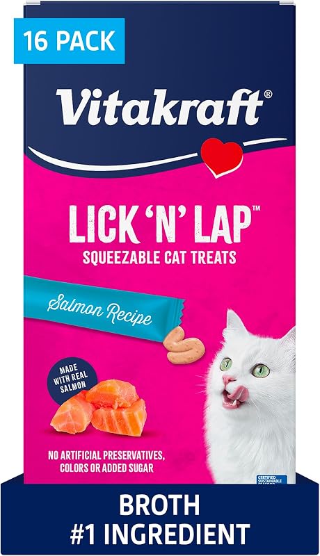 Petisco líquido cremoso para gatos com caldo e salmão Vitakraft Lick 'N' Lap
