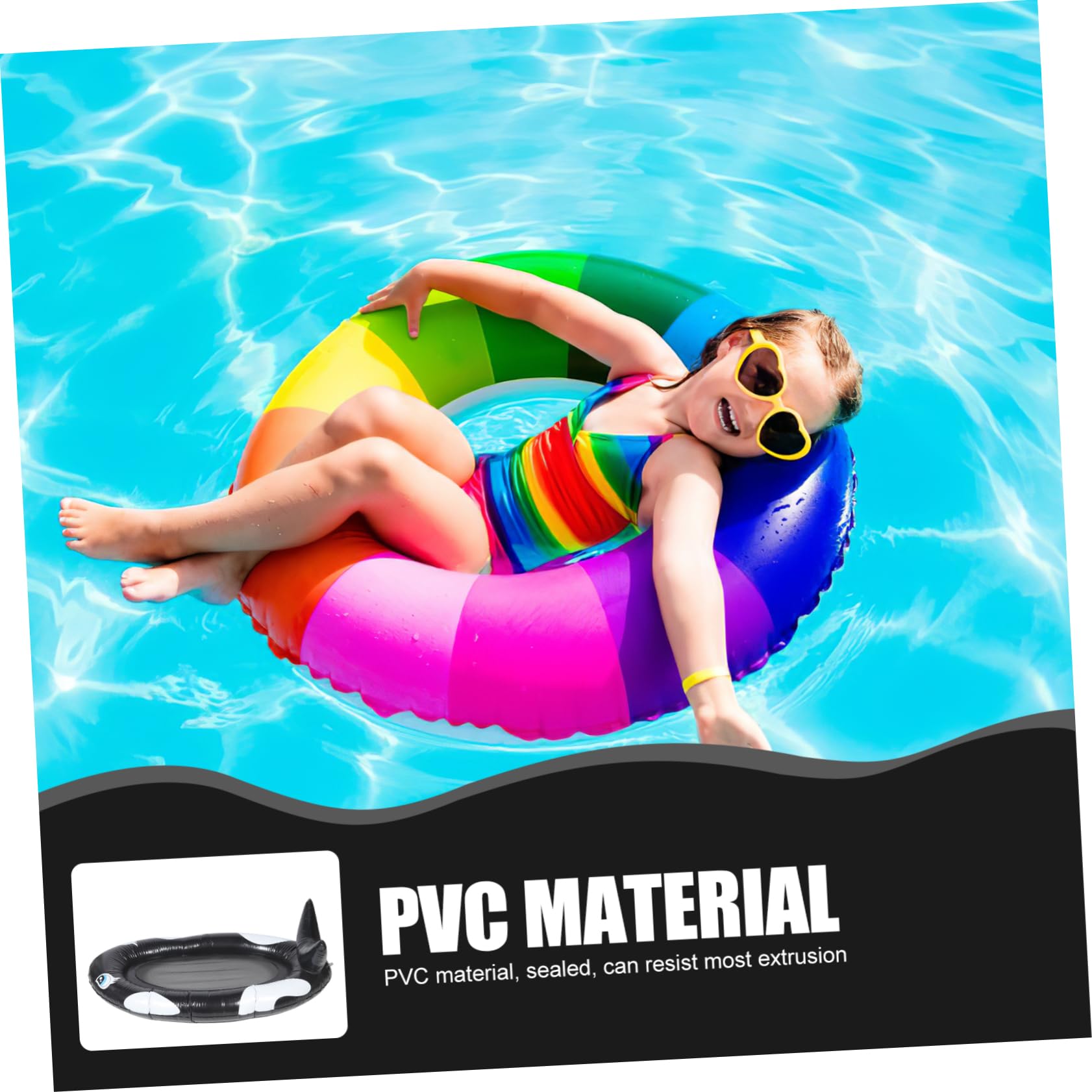 Tappeto Galleggiante Gonfiabile Nero in Pvc per Adulti, Letto Acquatico | Atmosfera Estiva, Design Motivo Grazioso, Uso in Piscina per Feste, Struttura Sigillata e Delicata sulla Pelle