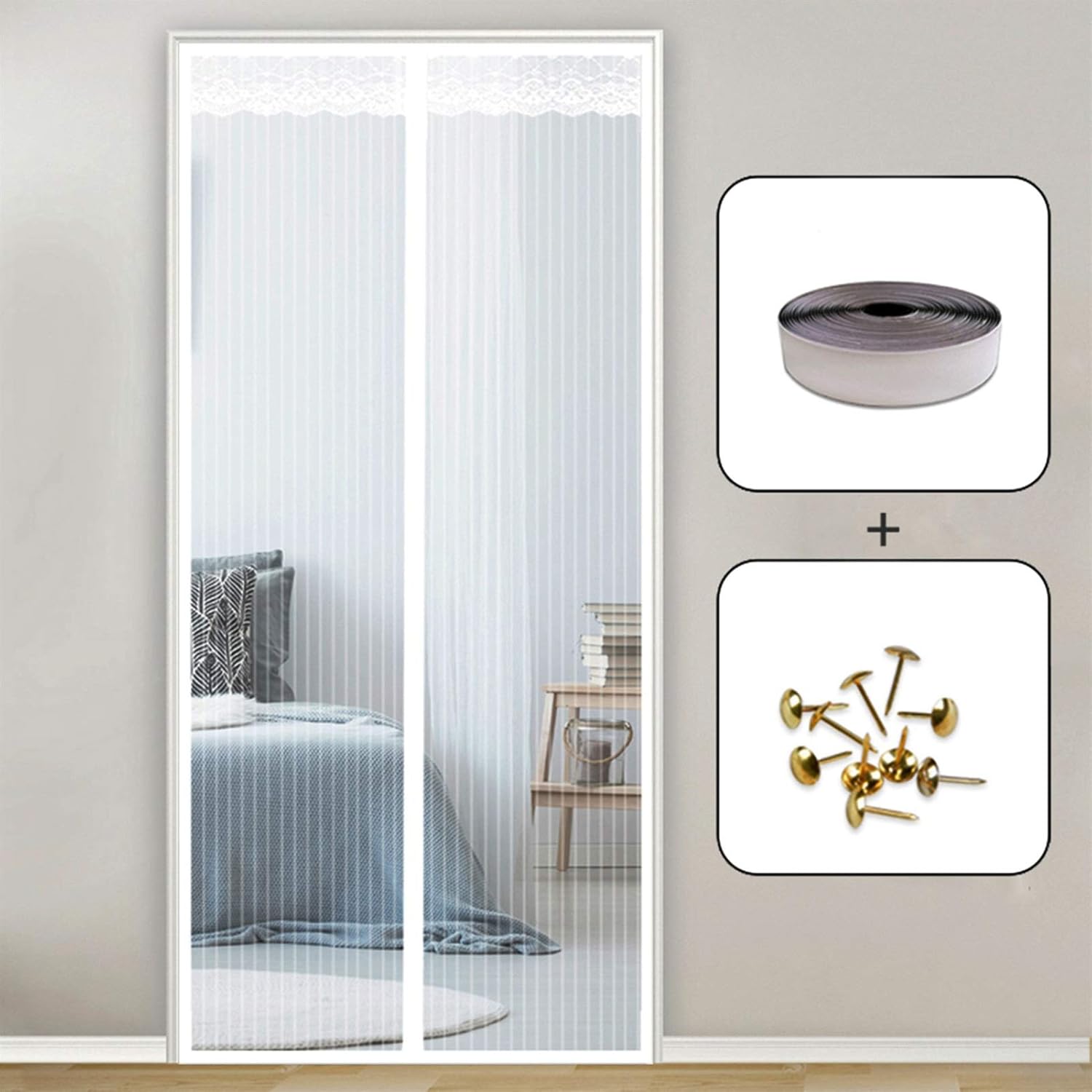 Amazon.co.jp マグネット開閉式 網戸 玄関 ドア用 マグネット式 130x225cm ヘビーデューティメッシュカーテン 昆虫を