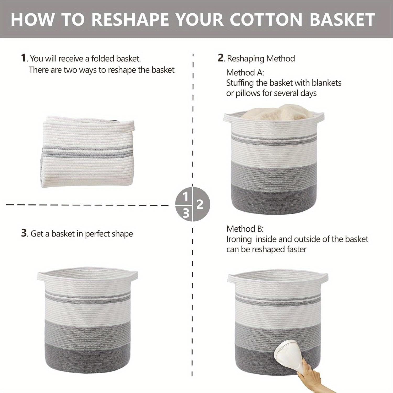 Dirty Clothes Basket with Handles, Wicker Basket for Storing Blankets, Clothes, Towels, Large Jute Laundry Basket for Bedroom, Living Room, Tall Laundry Tub 58L, Gradient Gray