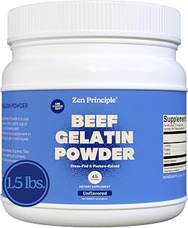 Zen Principle Grass-Fed Gelatin Powder, 1.5 lb. Custom Anti-Aging Protein for Healthy Hair, Skin, Joints & Nails. Paleo and Keto Friendly. Cooking and Baking. GMO-Free and Gluten-Free. Unflavored.