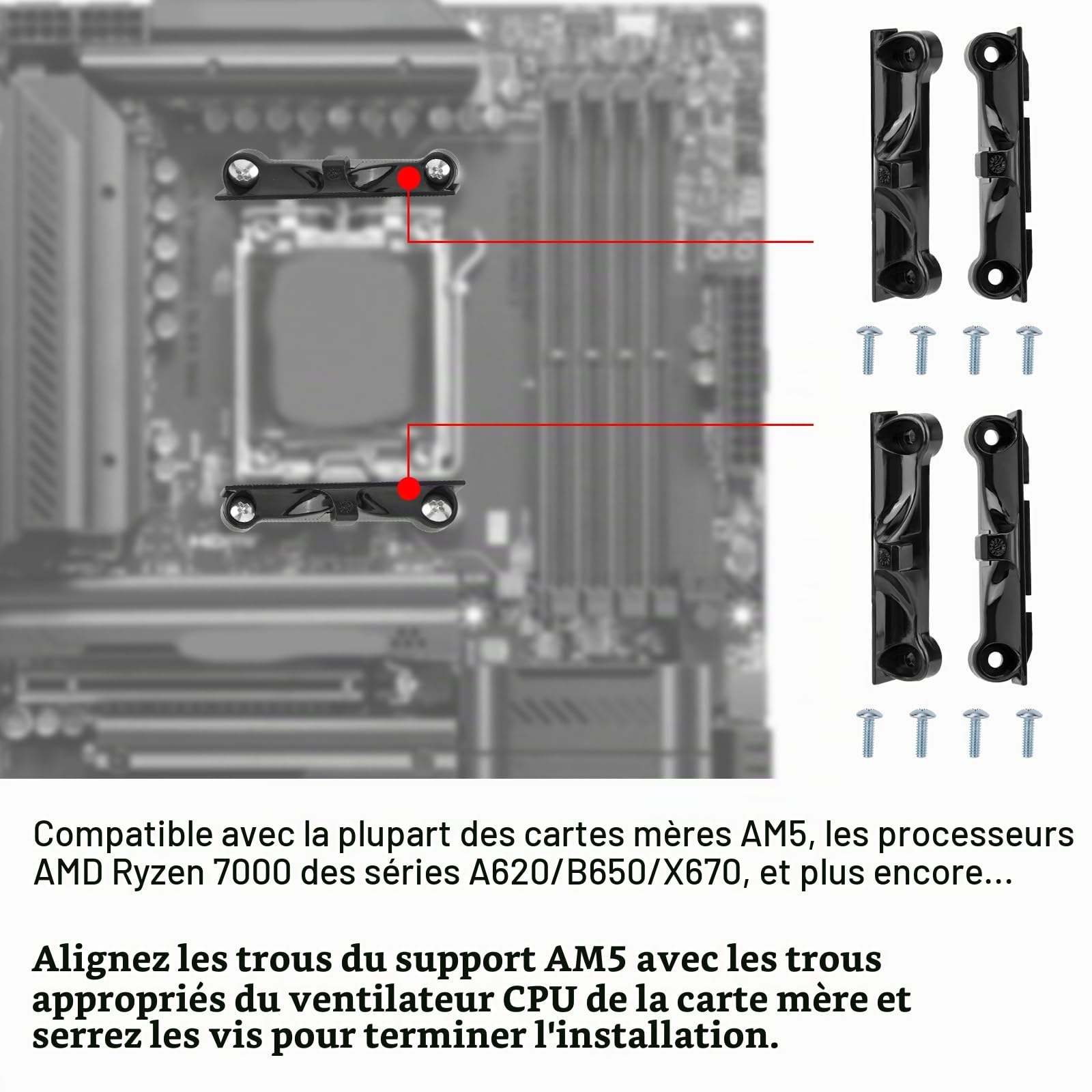 4pcs Supports de Ventilateur pour Processeur AMD AM5, en Plastique Support de Processeur Carte Mère Avec Vis pour AMD AM5/AM4