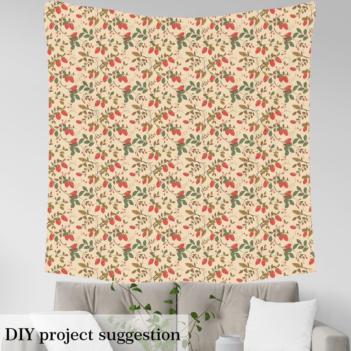 Retro Herbst Früchte Stoff durch den Hof,Bauernhaus Wilde Pflanzen Stoff,Retro Dschungel Camping Quilting Zubehör zum Nähen,Botanische Pflanzen Rustikale DIY Handwerk,460x150