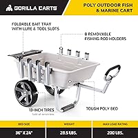 Vista 2 de Gorilla Carts Poly Outdoor Fish & Marine Cart, 5 Cu Ft Capacity, 200 lb Load Rating – Heavy-Duty Aluminum Frame, 13-Inch All-Terrain Tires, 8 Rod