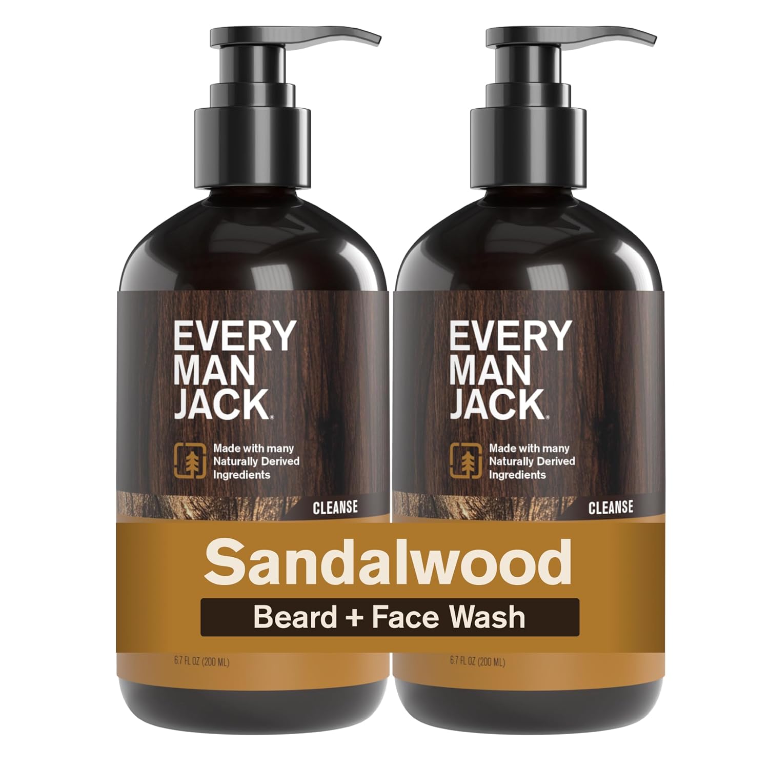 Every Man Jack Sandalwood Beard Wash - Cleanse, Soften, and Hydrate for a Healthier Beard - Made w/Naturally Derived Ingredients like Aloe Vera and Coconut - 6.7 oz - 2 Pack