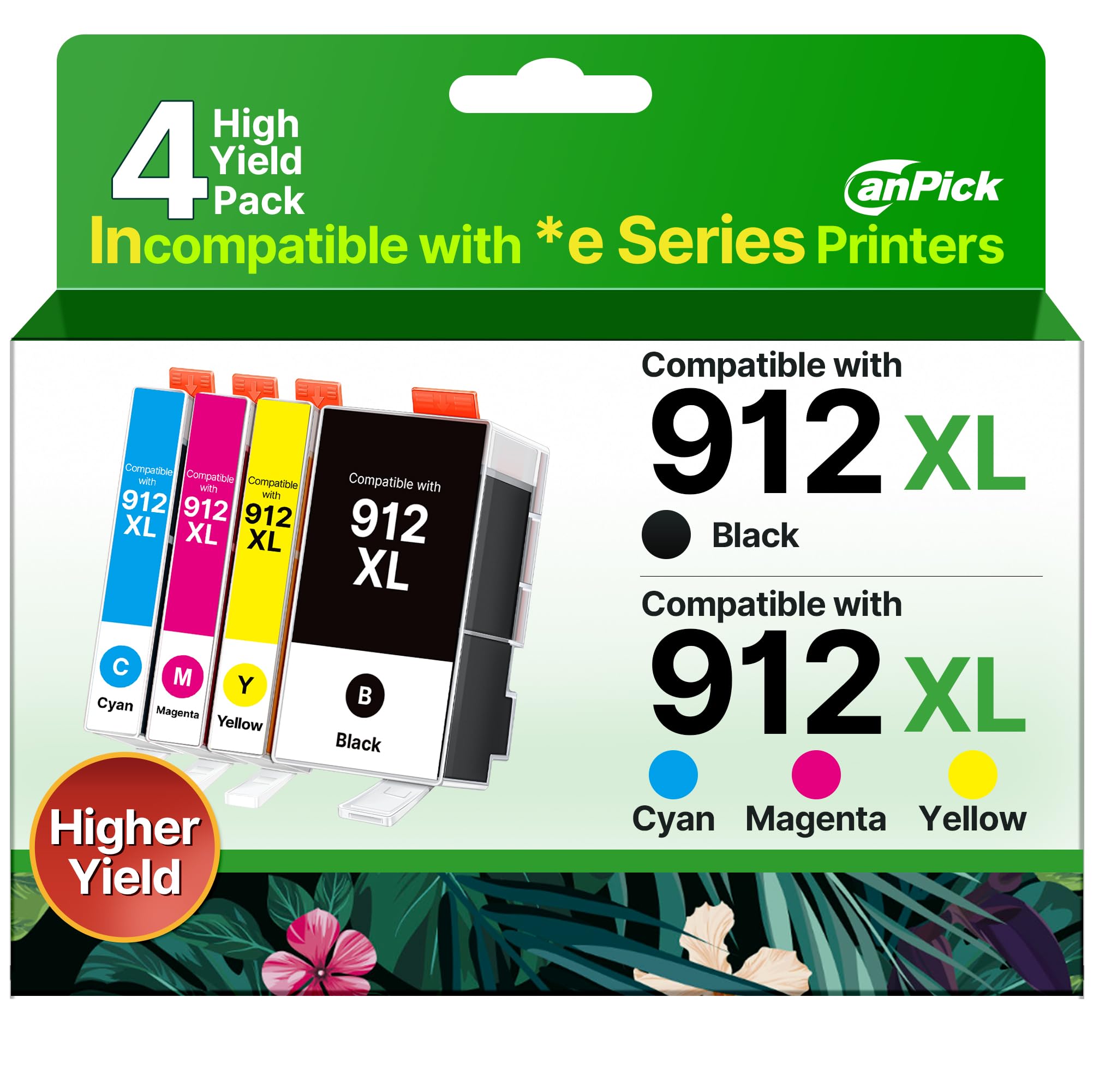 CanPick 912 912XL Druckerpatronen Kompatibel für HP 912 912XL Multipack für HP OfficeJet 8012 8014 8015 8017 HP OfficeJet Pro 8022 8023 8024 8025(‎‎‎‎‎‎‎Schwarz Cyan Magenta Gelb, 4er-Pack)