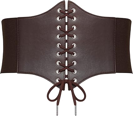 SANSTHS Wide Corset Belt for Women Lace-up Renaissance Corset Hight Waist Elastic Belt for Halloween Costume Parties