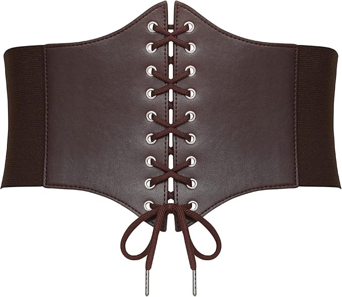 SANSTHS Wide Corset Belt for Women Lace-up Renaissance Corset Hight Waist Elastic Belt for Halloween Costume Parties