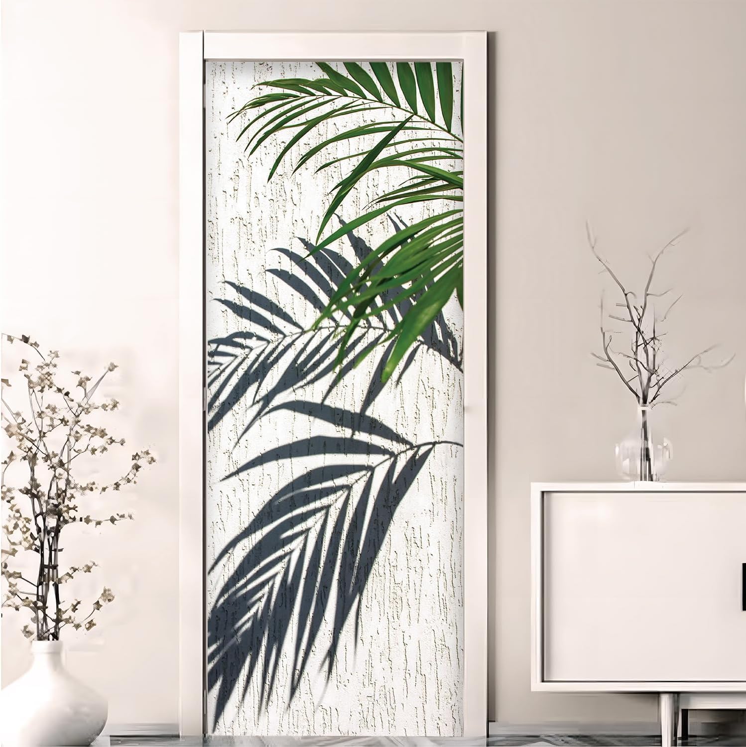 Stickers Porte Trompe L'oeil Feuilles de Palmier Palmiers Papier Peint Autocollant Porte Pour Chambre Salon Décoration Stickers Muraux Sticker Porte 85x215 cm b5368