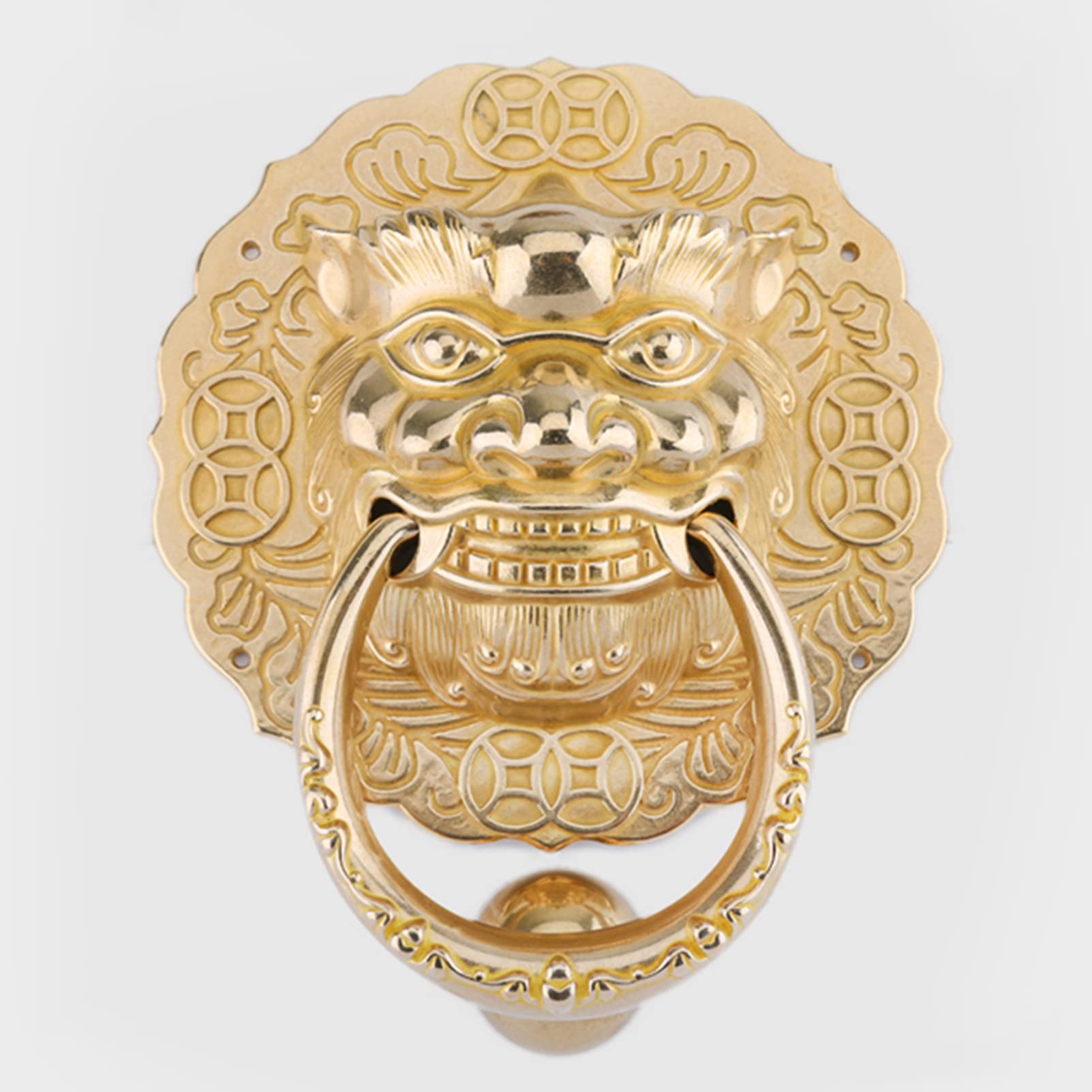 Aldaba de Puerta con Cabeza de León Dere Puro, Manija de Puerta de Bronce Retro, Accesorios de Decoración de Puerta Principal para Puerta de Patio de Villa/Brass