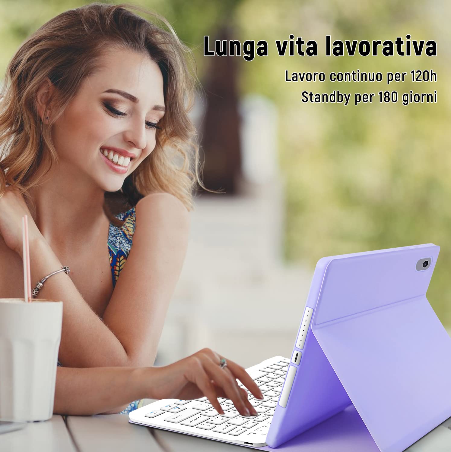 Lielax Custodia con Tastiera per iPad 10.2 2021/2020/2019(9a, 8a e 7a Gen)/iPad Air 3 /iPad Pro 10,5, Italiano QWERTY Rimovibile Bluetooth Tastiera, Custodia con Supporto Pencil per ipad 10,2-Porpora