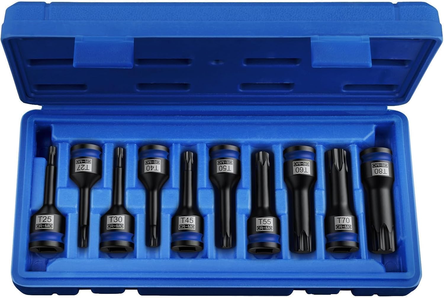 10 PCS 1/2" Drive Impact Star Bit Socket Set 42CRMO With Storage Case, Impact Torx Socket T25 T27 T30 T40 T45 T50 T55 T60 T70 T80