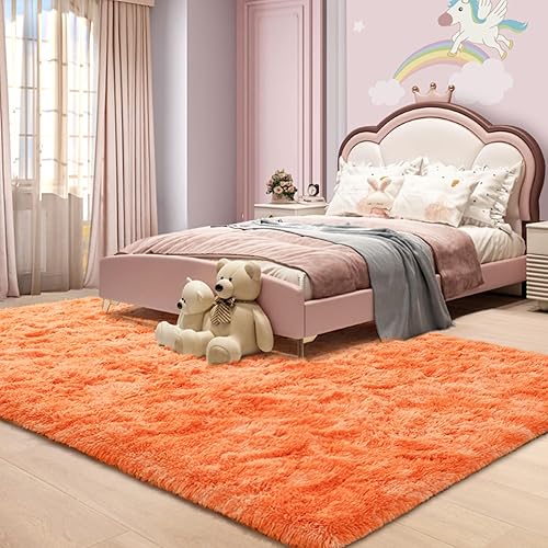 Miniatura 2 de Alfombras esponjosas para dormitorio de niñas, 3 x 5 pies, alfombra suave y lanuda naranja para sala de juegos, sala de estar, dormitorio, alfombra