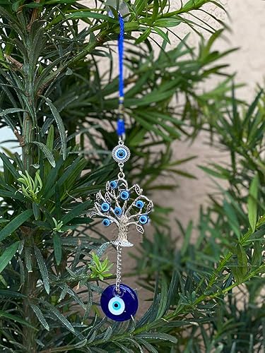 Miniatura 7 de LUCKBOOSTIUM - Adorno para colgar en la pared de árbol de la fortuna azul de ojo malvado y cristal grande, decoración del hogar, accesorios para