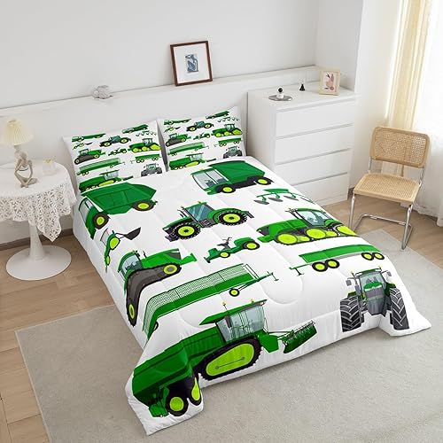 Vista 268 de Juego de ropa de cama de tractor tamaño matrimonial, juego de edredón de camión de equipo, edredón de plumón de excavadora de construcción, juego