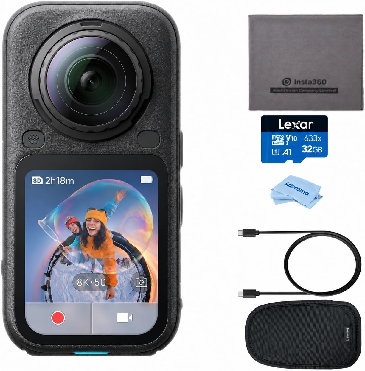 X6 8K 360 Action Camera with Free Accessory Kit, Black | Dual 1/1.1" Sensors, Triple AI Chip, Replaceable Lens 2.0, 140-Min 8K Video, + with 32GB Memory Card
